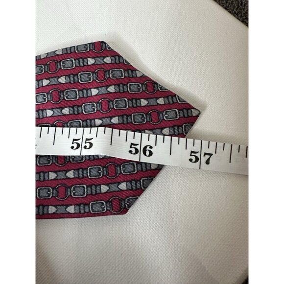 Vintage Hermes Red Buckle Print Men’s Neck Tie - Picture 6 of 6